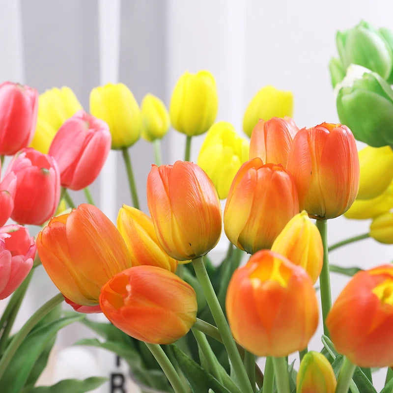 5pcs Artificial Tulips Flowers Real Touch Pink High Quality Luxury Silicone Fake Flower Home Room Wedding Decoration Bride Bouqu