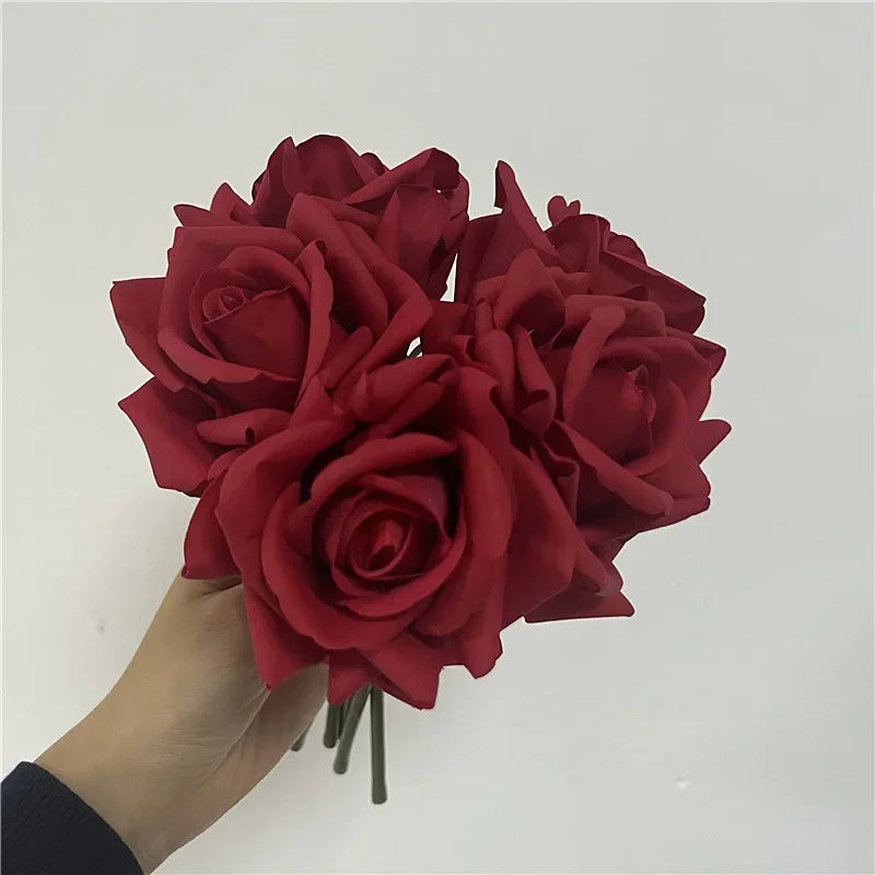 High-end 5Head Moisturizing Roses Artificial Flowers Real Touch Rose Bridal Bouquet Wedding Party Flower Arrangement Home Decor