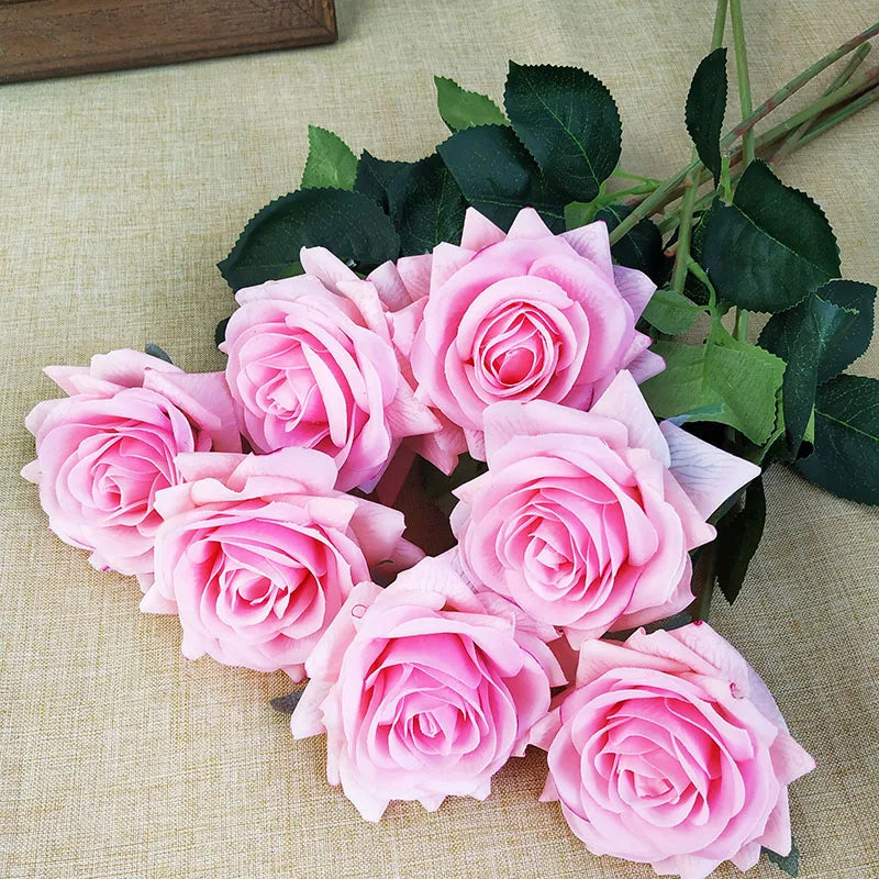 Latex Real Touch Rose Flowers, Kitchen, Birthday Party Decor, Home Decorations Branch, 12 PCs/Lot