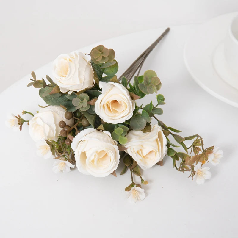 Timeless Rose Flowers Bouquet Silk Roses Wedding Home Table Decoration Arrange Crafted Plants Valentine's Day Present Supplies