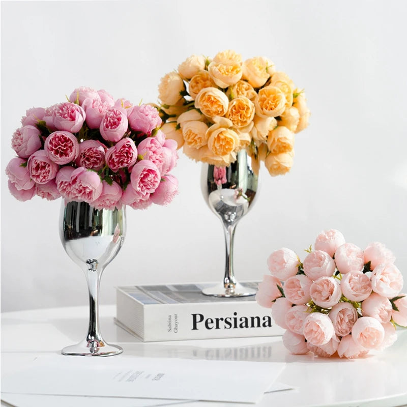27Heads Peony Artificial Flowers for Home Vase DIY Decor Bride Rose Bouquet Wedding Party Centerpieces Decoration