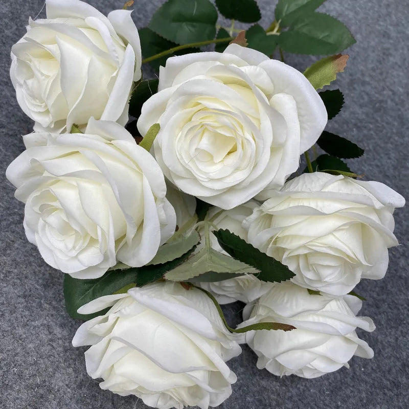 9 Heads Rose Bouquet Artificial Flower Wedding Rose Decor Scene Display Floral