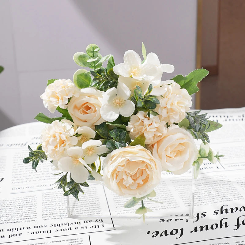 7 Heads Artificial Flowers Silk Peony Rose Hydrangea Bouquet Home Decorations Party Wedding Bride Fake Plants