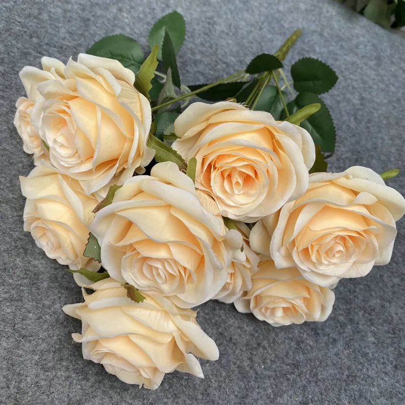 9 Heads Rose Bouquet Artificial Flower Wedding Rose Decor Scene Display Floral