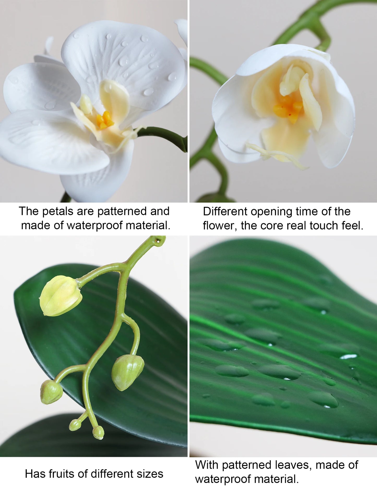 Real Touch White Orchid Artificial Flowers with Vase for Home Bathroom Decor Indoor Christmas Decorations