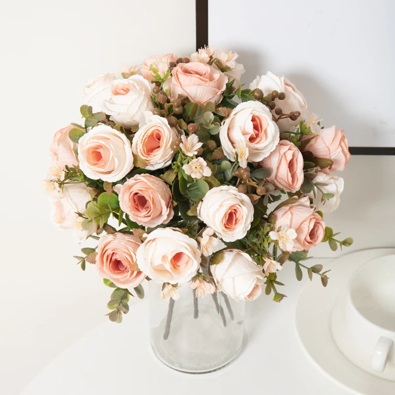 Timeless Rose Flowers Bouquet Silk Roses Wedding Home Table Decoration Arrange Crafted Plants Valentine's Day Present Supplies
