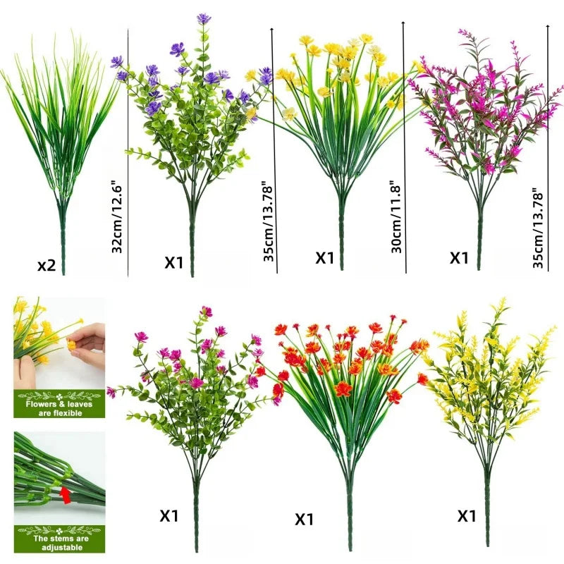 8/16 bundles Artificial Flowers UV Resistant Greenery Plants for Garden Kitchen Decor Wedding Home Living Room Decoration Fake