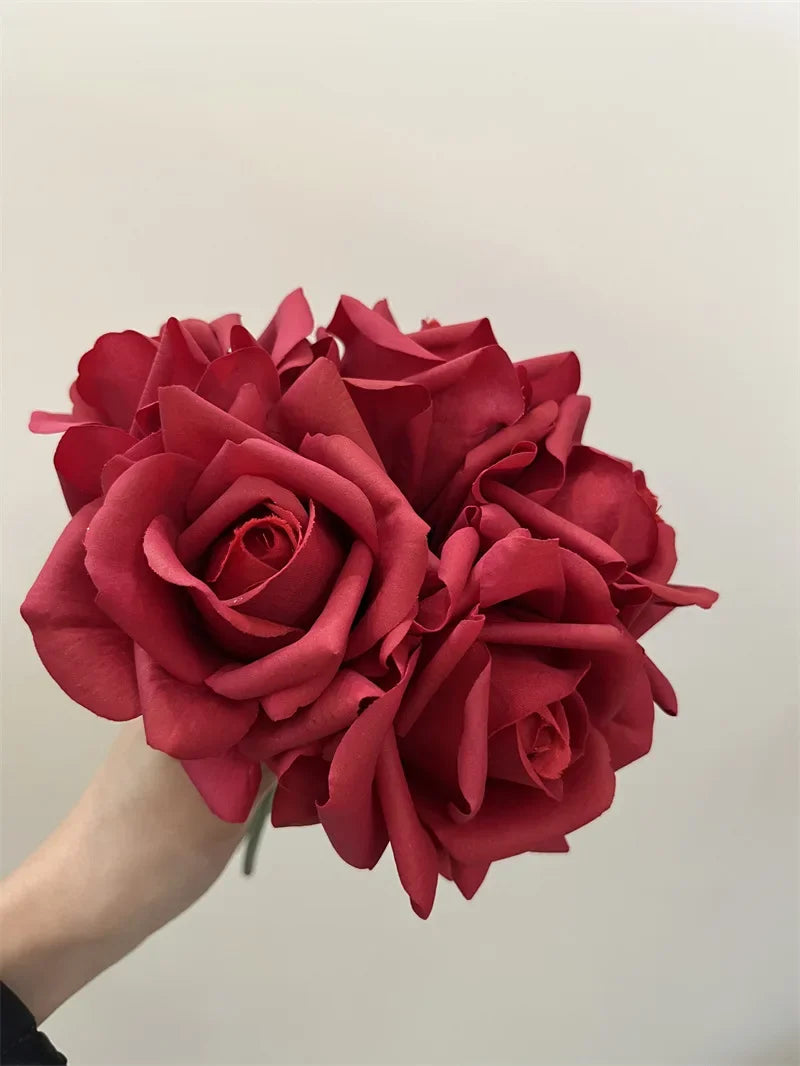 High-end 5Head Moisturizing Roses Artificial Flowers Real Touch Rose Bridal Bouquet Wedding Party Flower Arrangement Home Decor