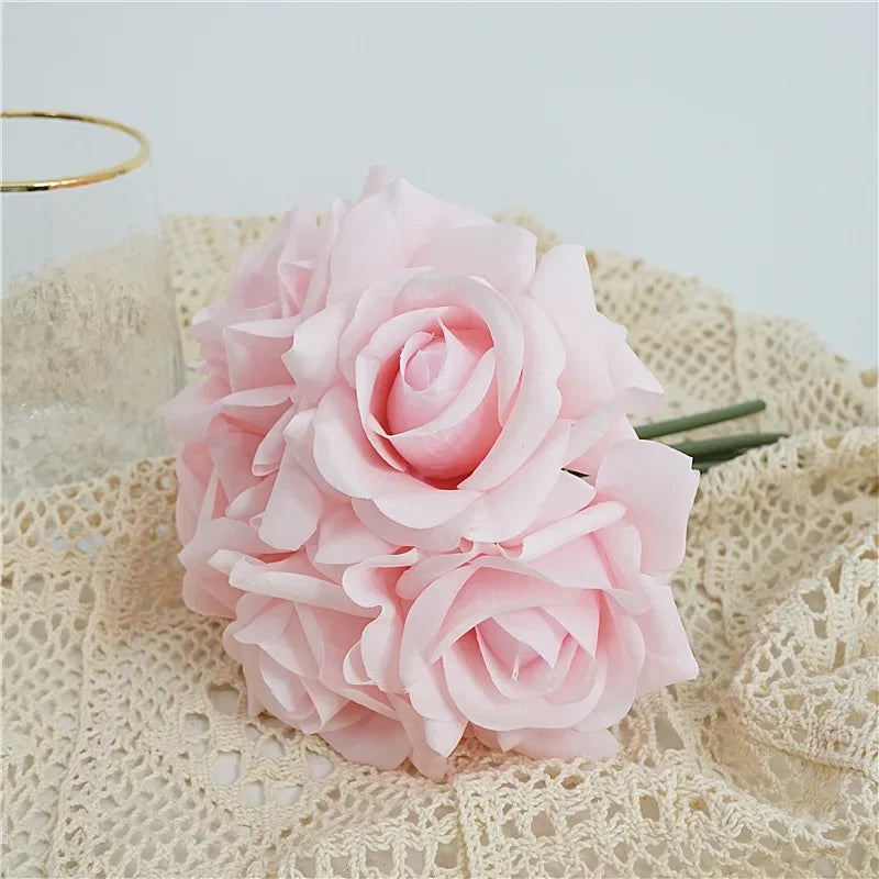 High-end 5Head Moisturizing Roses Artificial Flowers Real Touch Rose Bridal Bouquet Wedding Party Flower Arrangement Home Decor