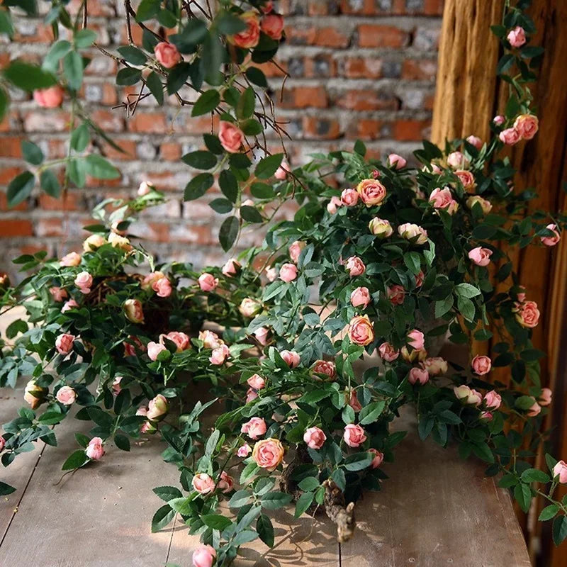 Rose flowers Crafted Hanging Plants Ivy Vine Leaves Greeny Chain Wall Home Room Garden Wedding Garland Outside Decoration