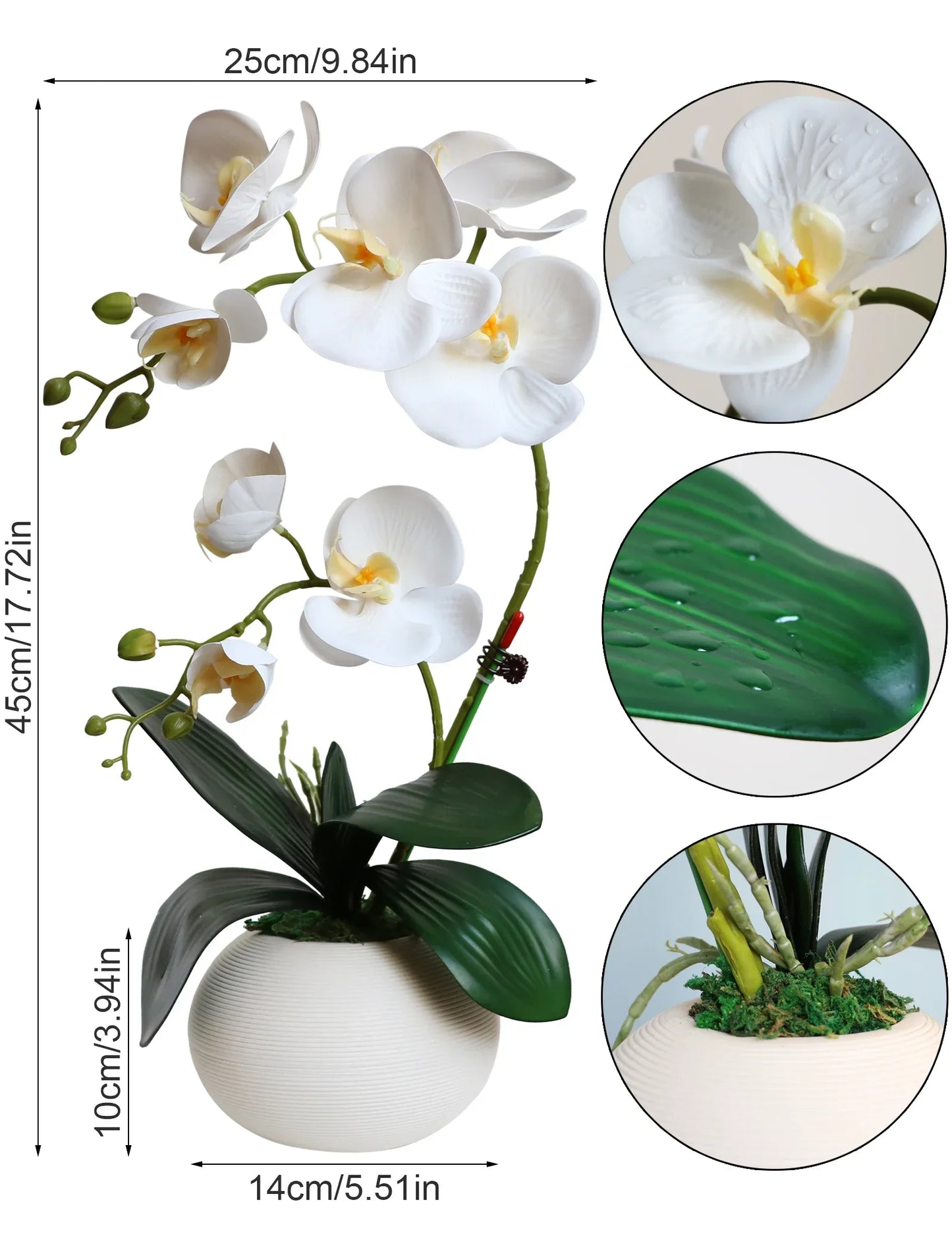 Real Touch White Orchid Artificial Flowers with Vase for Home Bathroom Decor Indoor Christmas Decorations