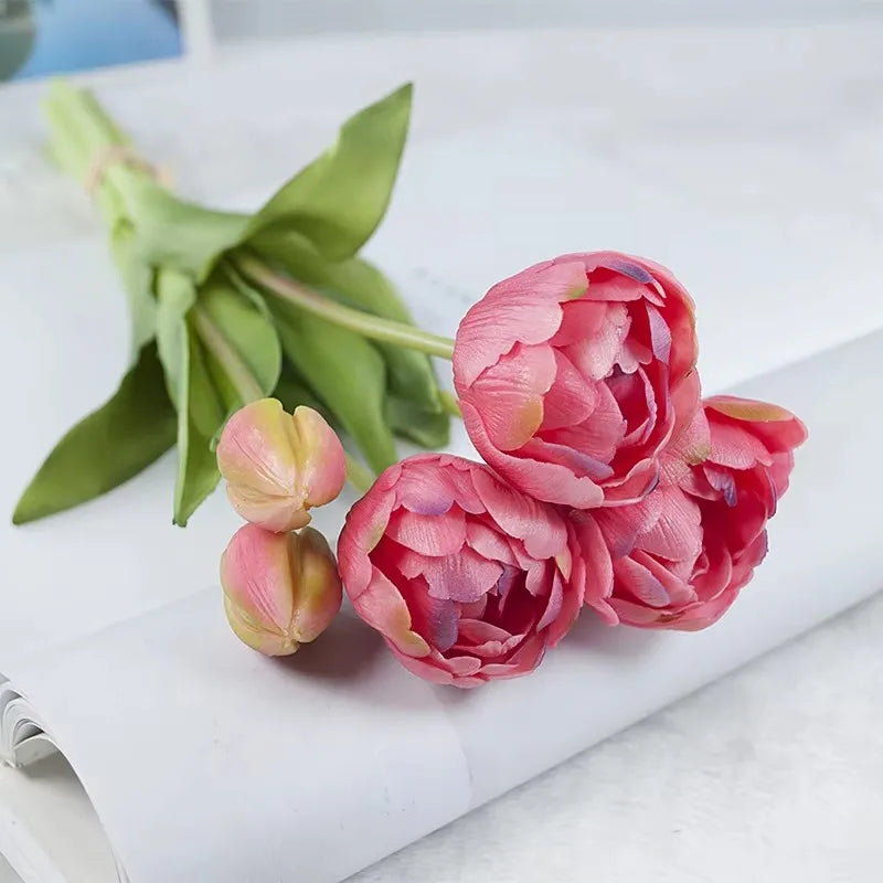 New Silicone Tulip Faux Flower Real Touch Bouquet 40CM Luxury Home Decorative Flowers Living Room Deco Flores Fake Plant