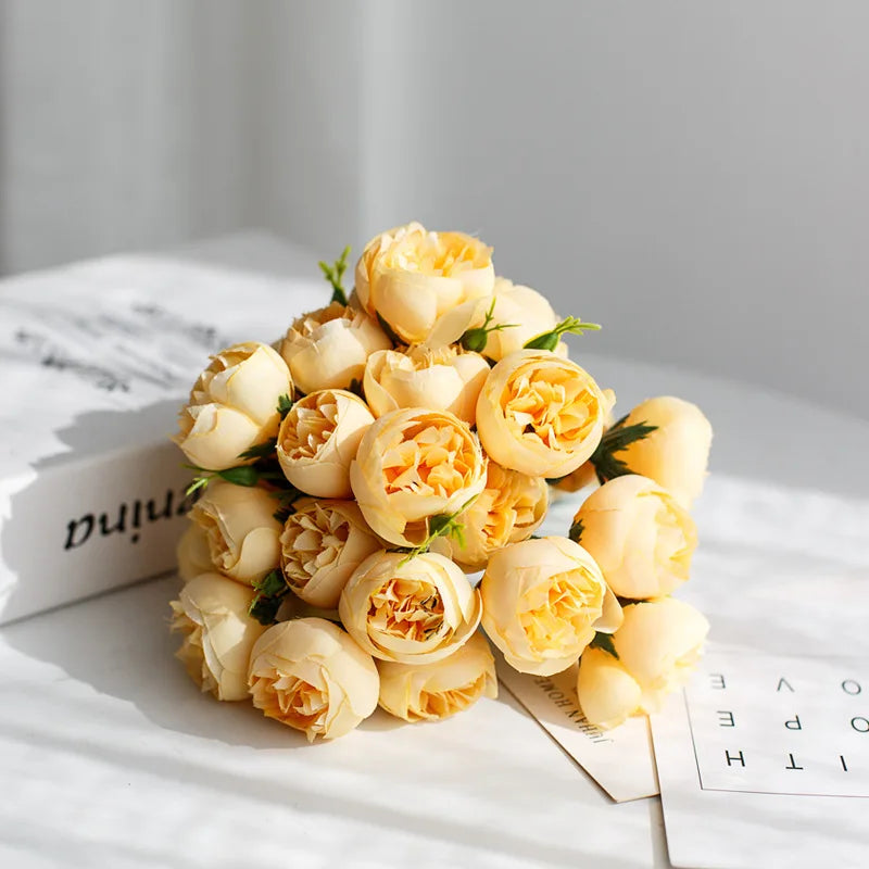 27Heads Peony Artificial Flowers for Home Vase DIY Decor Bride Rose Bouquet Wedding Party Centerpieces Decoration