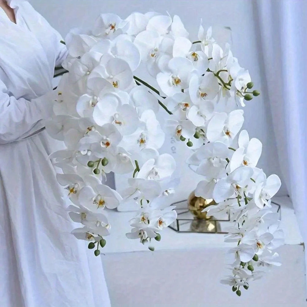 6pcs Lifelike Artificial Orchids - 9 Blooms Each, Silk Butterfly Orchid Stems for Elegant Home & Wedding Decor Perfect Gift