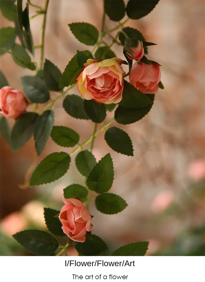 Rose flowers Crafted Hanging Plants Ivy Vine Leaves Greeny Chain Wall Home Room Garden Wedding Garland Outside Decoration
