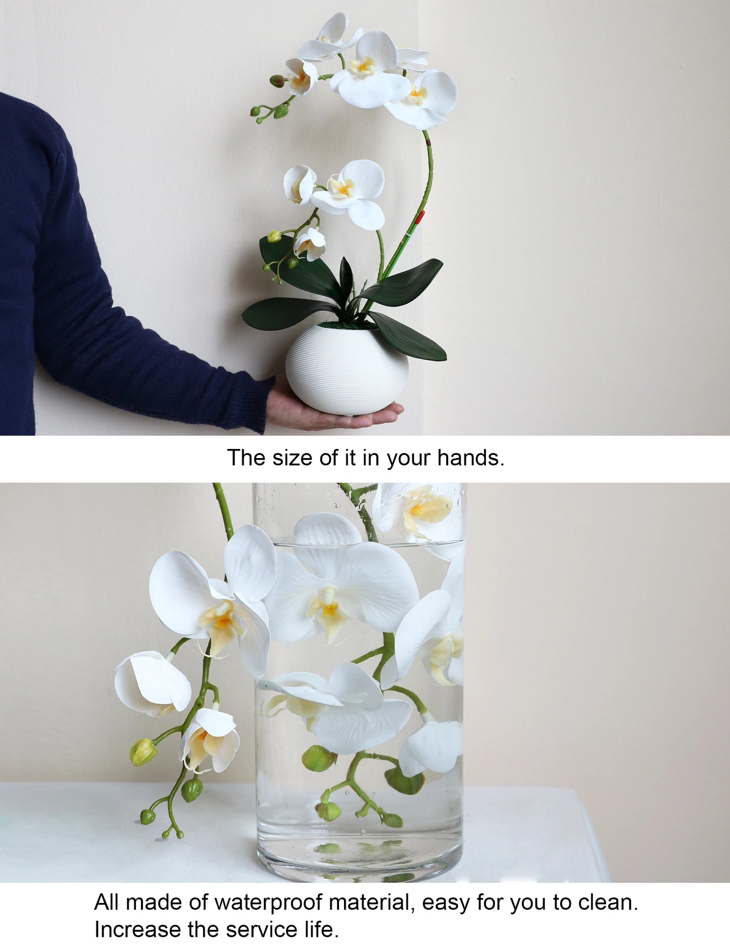 Real Touch White Orchid Artificial Flowers with Vase for Home Bathroom Decor Indoor Christmas Decorations