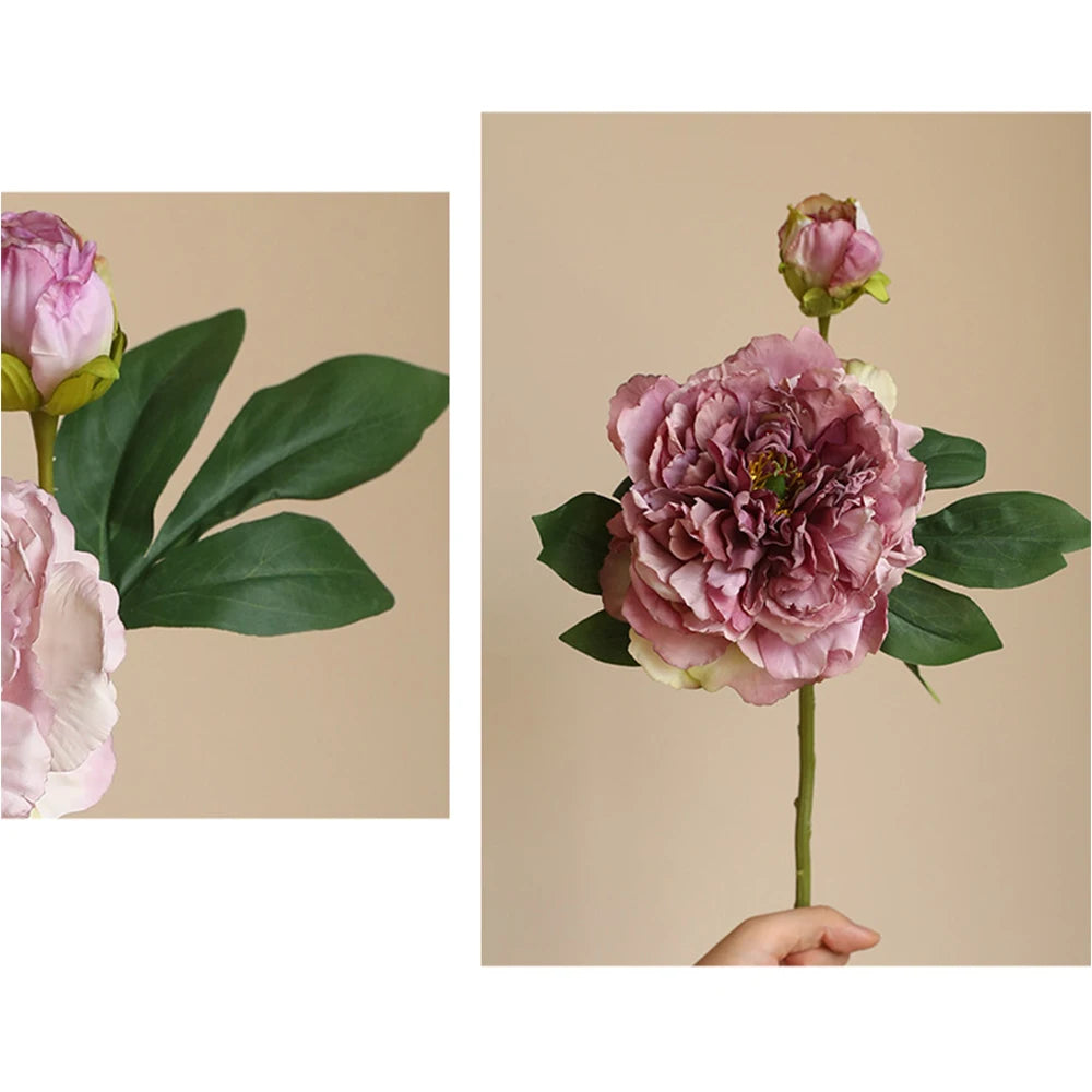 2 Head Peony Artificial Flowers Silk Rose Fake Flower Wedding Party Events Decoration Elegant Peony Simulation Plants Home Decor