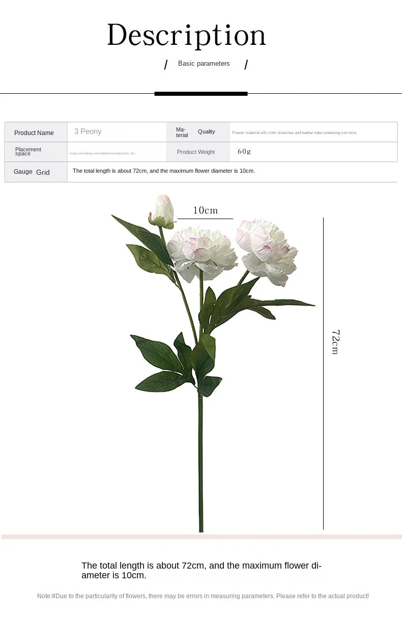 72CM 3-head Paeonia Peony Artificial Flowers Home Decoration Wedding Decoration Photography Props Lotus Silk Flowers