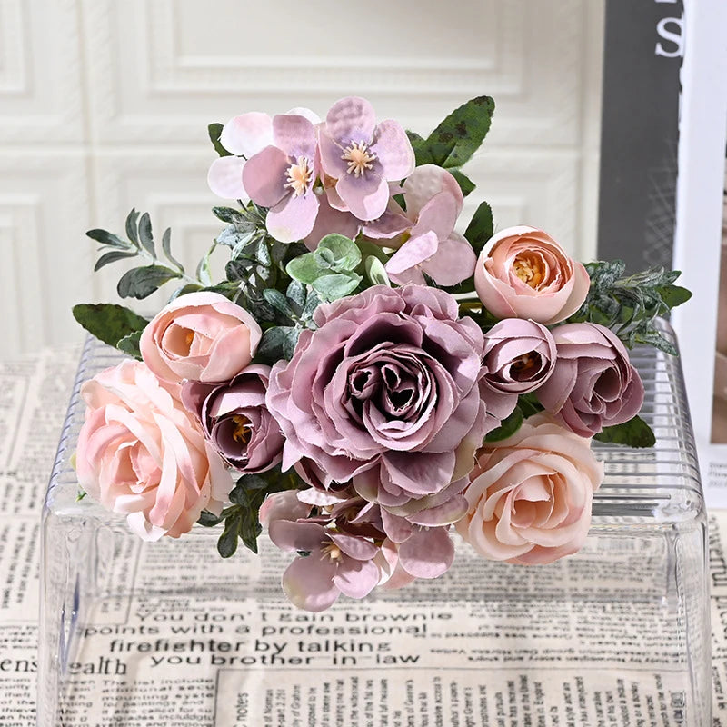 7 Heads Artificial Flowers Silk Peony Rose Hydrangea Bouquet Home Decorations Party Wedding Bride Fake Plants