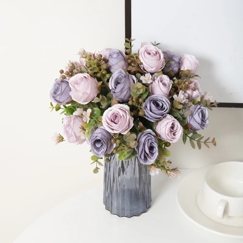 Timeless Rose Flowers Bouquet Silk Roses Wedding Home Table Decoration Arrange Crafted Plants Valentine's Day Present Supplies