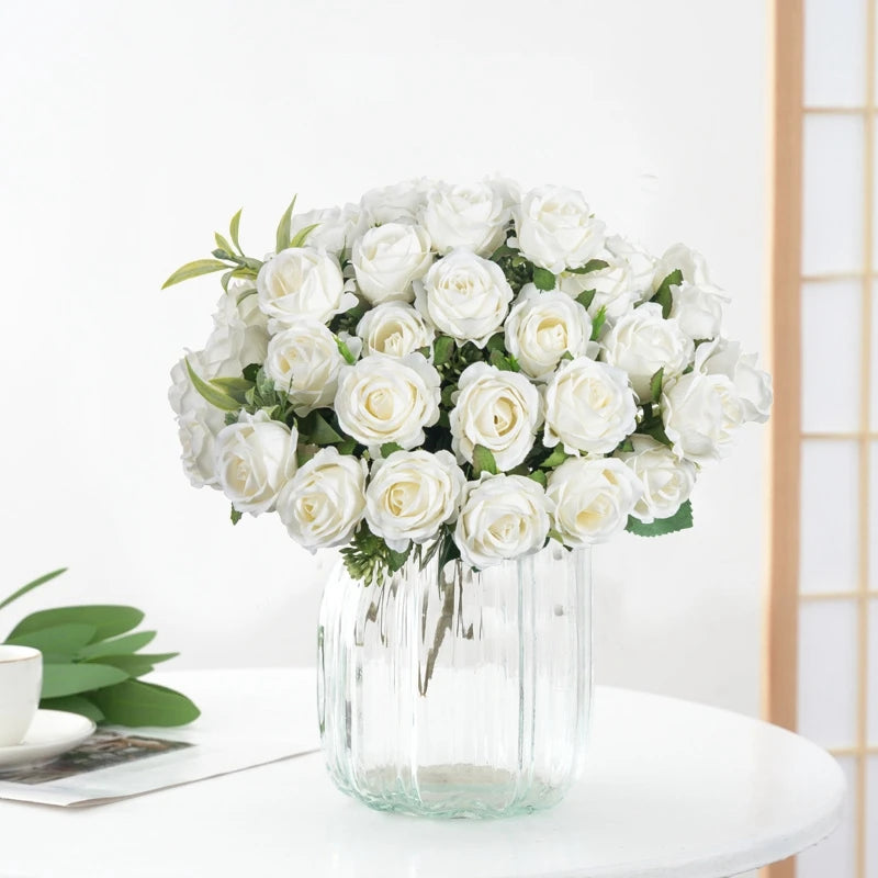 Silk Flowers Ten Head Rose Bundle Scrapbook Valentine Wedding Outdoor Garden Party Family Room Vase Decoration