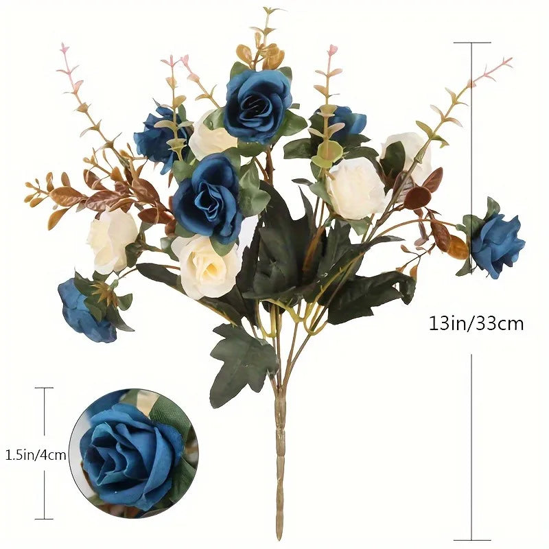 Rose Artificial Flowers 12Heads 33cm Hand Crafted Flowers For Home Room Decor Wedding Marriage Decoration DIY Craft Garland Accessories