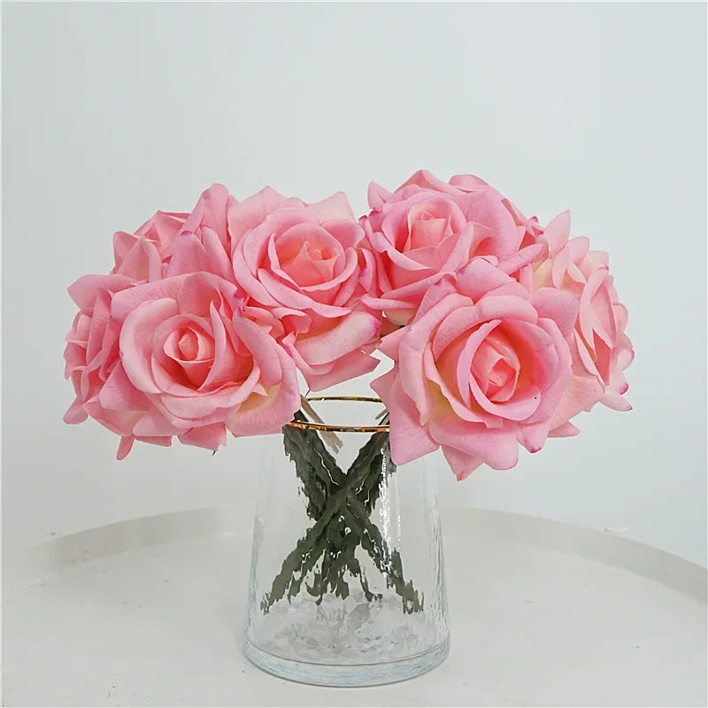 High-end 5Head Moisturizing Roses Artificial Flowers Real Touch Rose Bridal Bouquet Wedding Party Flower Arrangement Home Decor