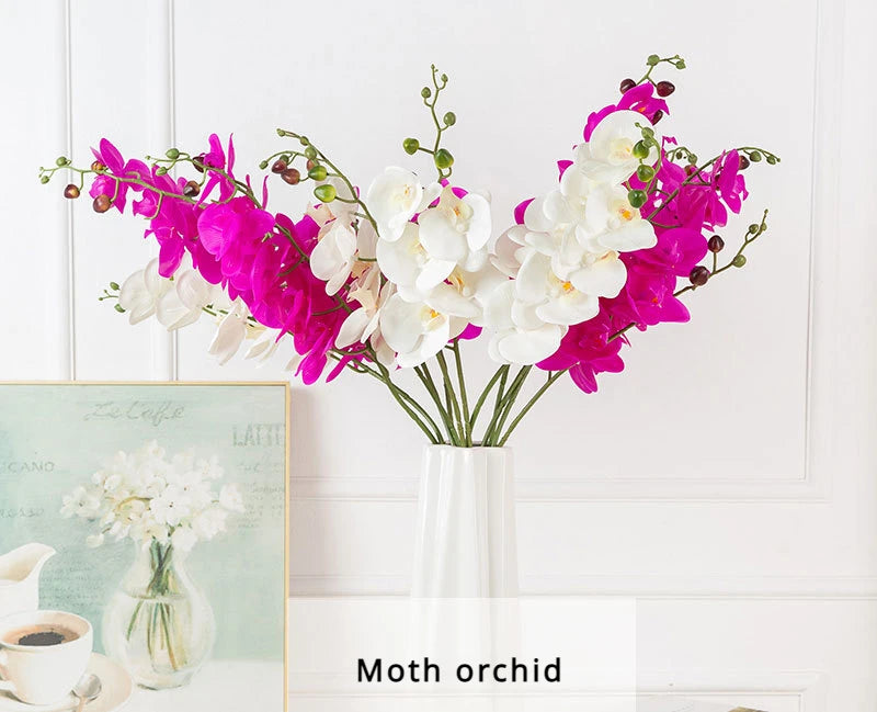 90CM 9-head Artificial Butterfly Orchid Artificial Flower with Adhesive Tape Orchid Home Decoration Living Room Placement