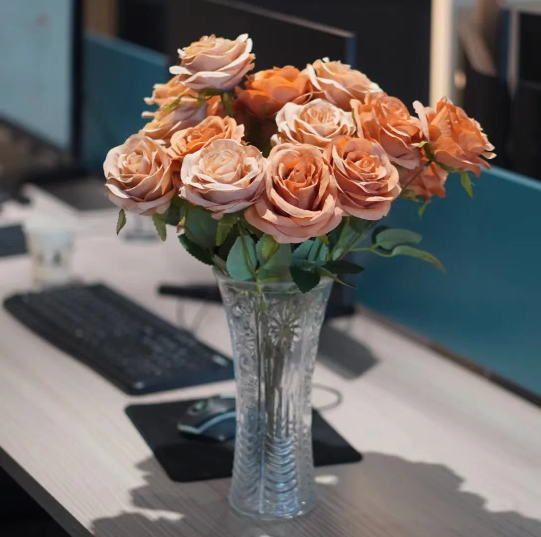 9 Heads Rose Bouquet Artificial Flower Wedding Rose Decor Scene Display Floral