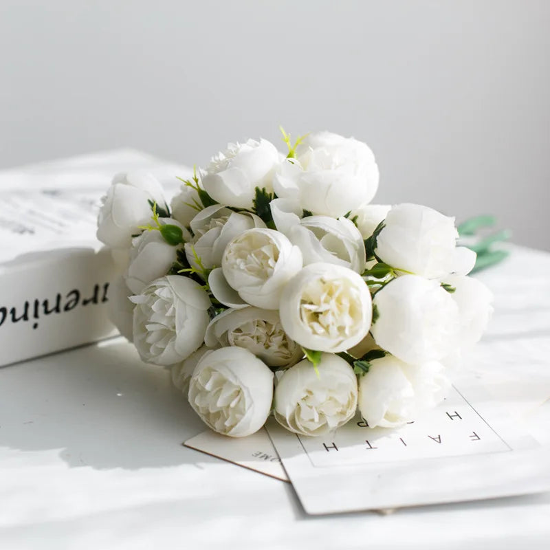 27Heads Peony Artificial Flowers for Home Vase DIY Decor Bride Rose Bouquet Wedding Party Centerpieces Decoration
