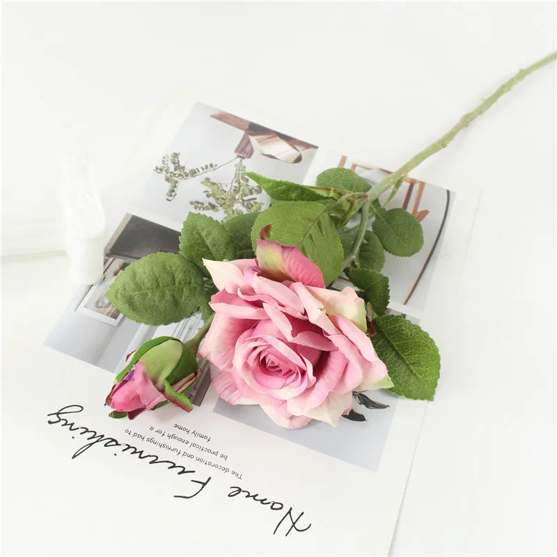 Single Rose Silk Flower Stem with  Real Touch Rose Flowers  Home Wedding Decoration Table