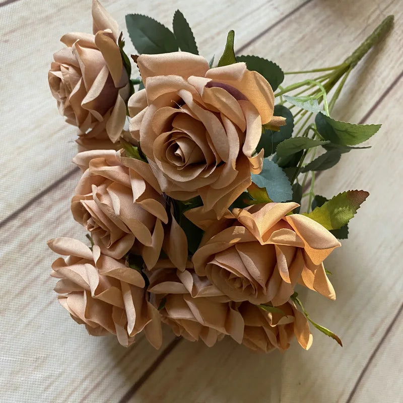 9roses/bunch  Aritificial rose small rose living room decoration simulated dry flower dining table flower home decoration