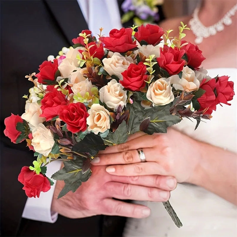 Rose Artificial Flowers 12Heads 33cm Hand Crafted Flowers For Home Room Decor Wedding Marriage Decoration DIY Craft Garland Accessories