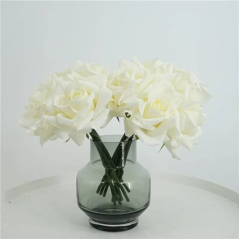High-end 5Head Moisturizing Roses Artificial Flowers Real Touch Rose Bridal Bouquet Wedding Party Flower Arrangement Home Decor