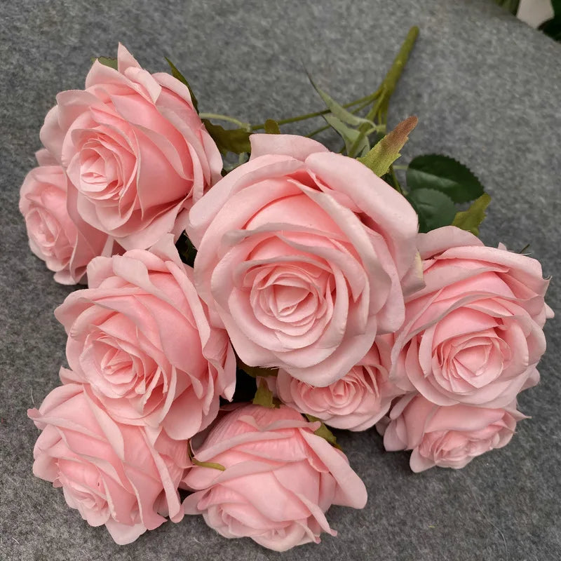 9 Heads Rose Bouquet Artificial Flower Wedding Rose Decor Scene Display Floral