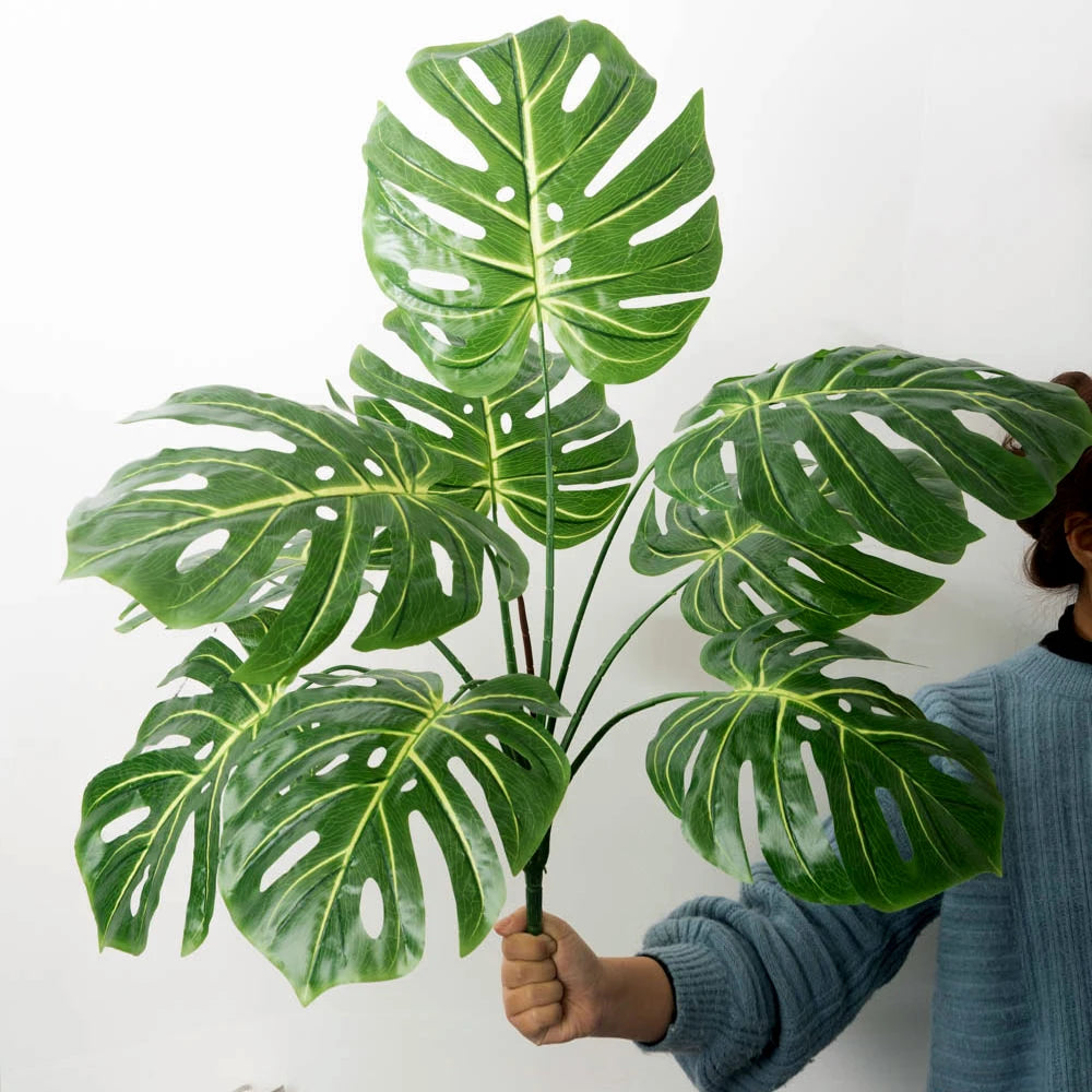 67-85cm Large Artificial Palm Tree Hand Crafted Plant Branch Tropical Banana Leaves Green Fabrical Monstera Leafs For Home Garden Decor