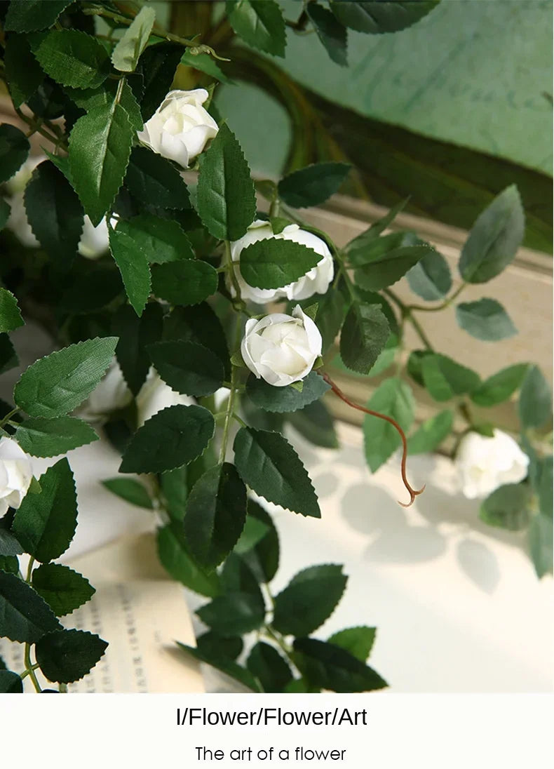 Rose flowers Crafted Hanging Plants Ivy Vine Leaves Greeny Chain Wall Home Room Garden Wedding Garland Outside Decoration