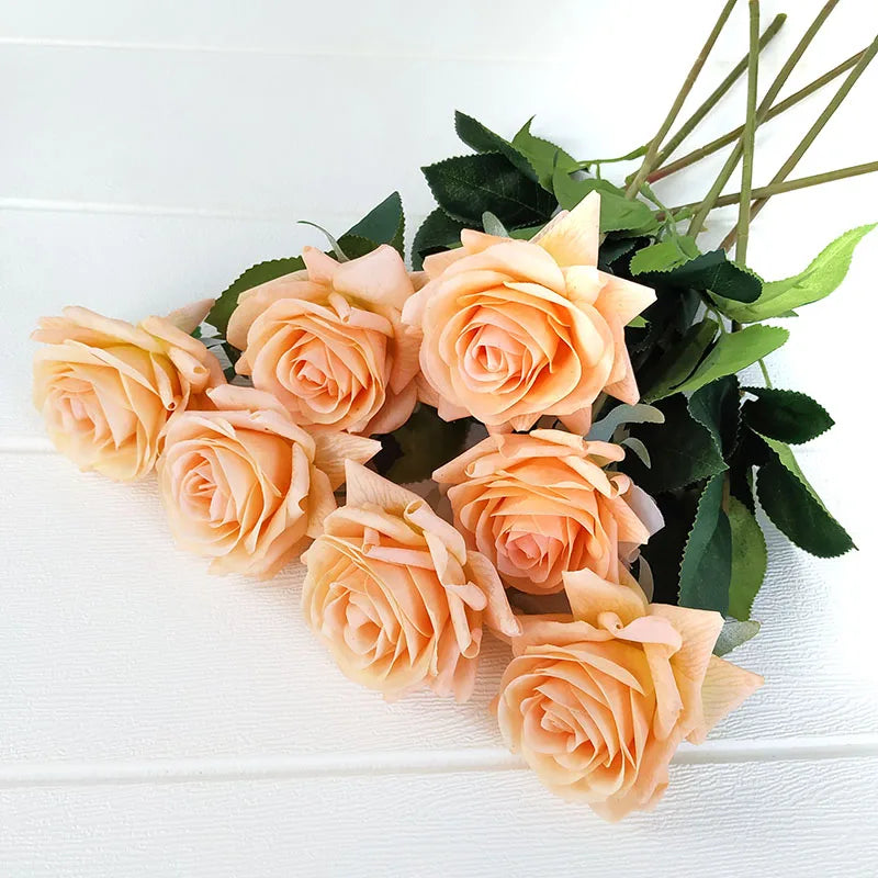 Latex Real Touch Rose Flowers, Kitchen, Birthday Party Decor, Home Decorations Branch, 12 PCs/Lot