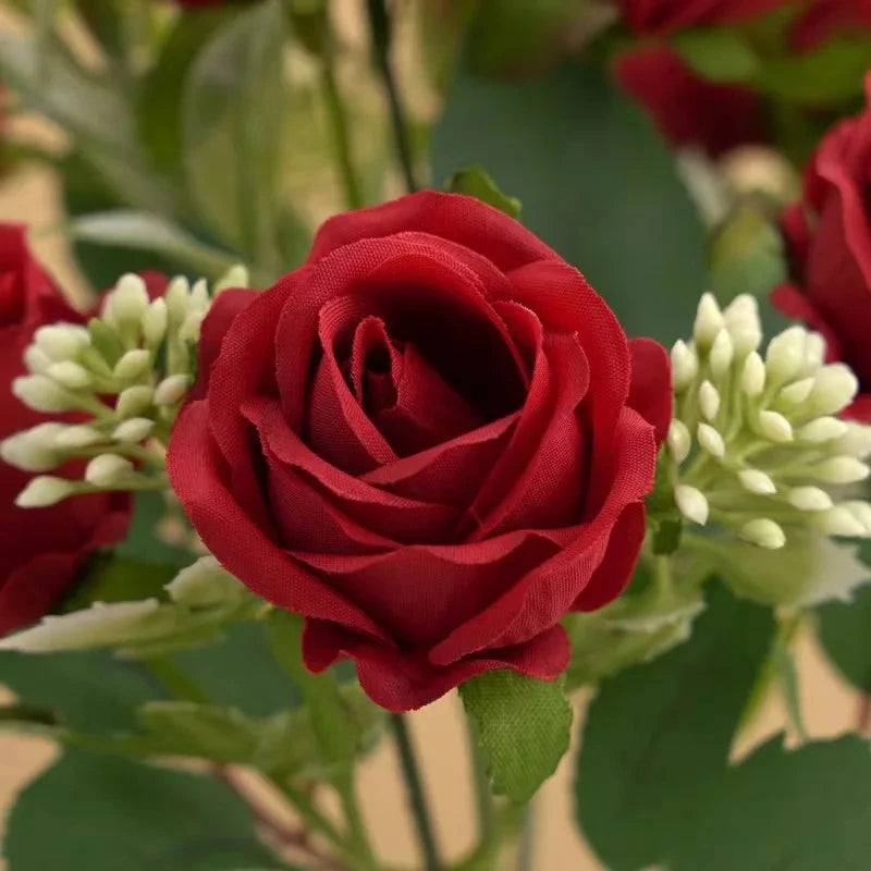 10 Heads Rose Bouquet Lifelike Flowers Western Rose Wedding Decoration 6 Colors
