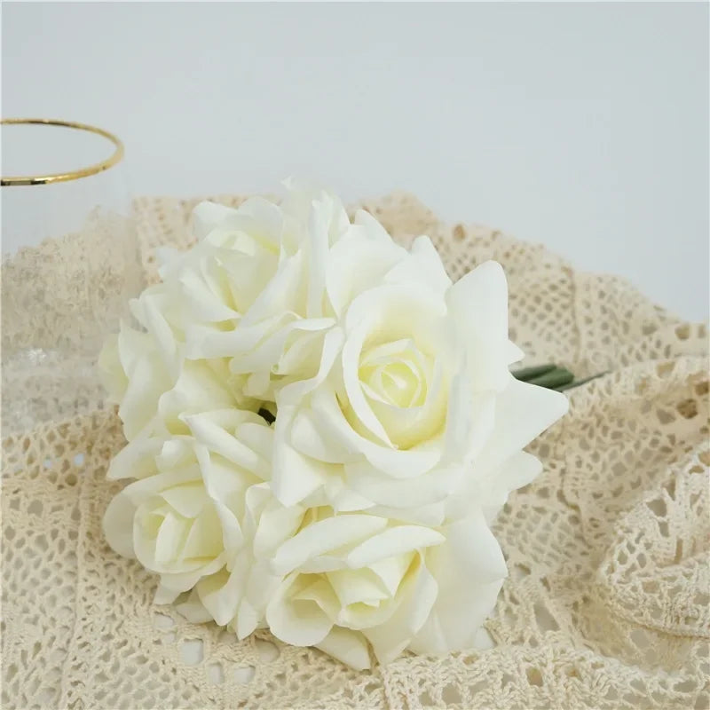 High-end 5Head Moisturizing Roses Artificial Flowers Real Touch Rose Bridal Bouquet Wedding Party Flower Arrangement Home Decor