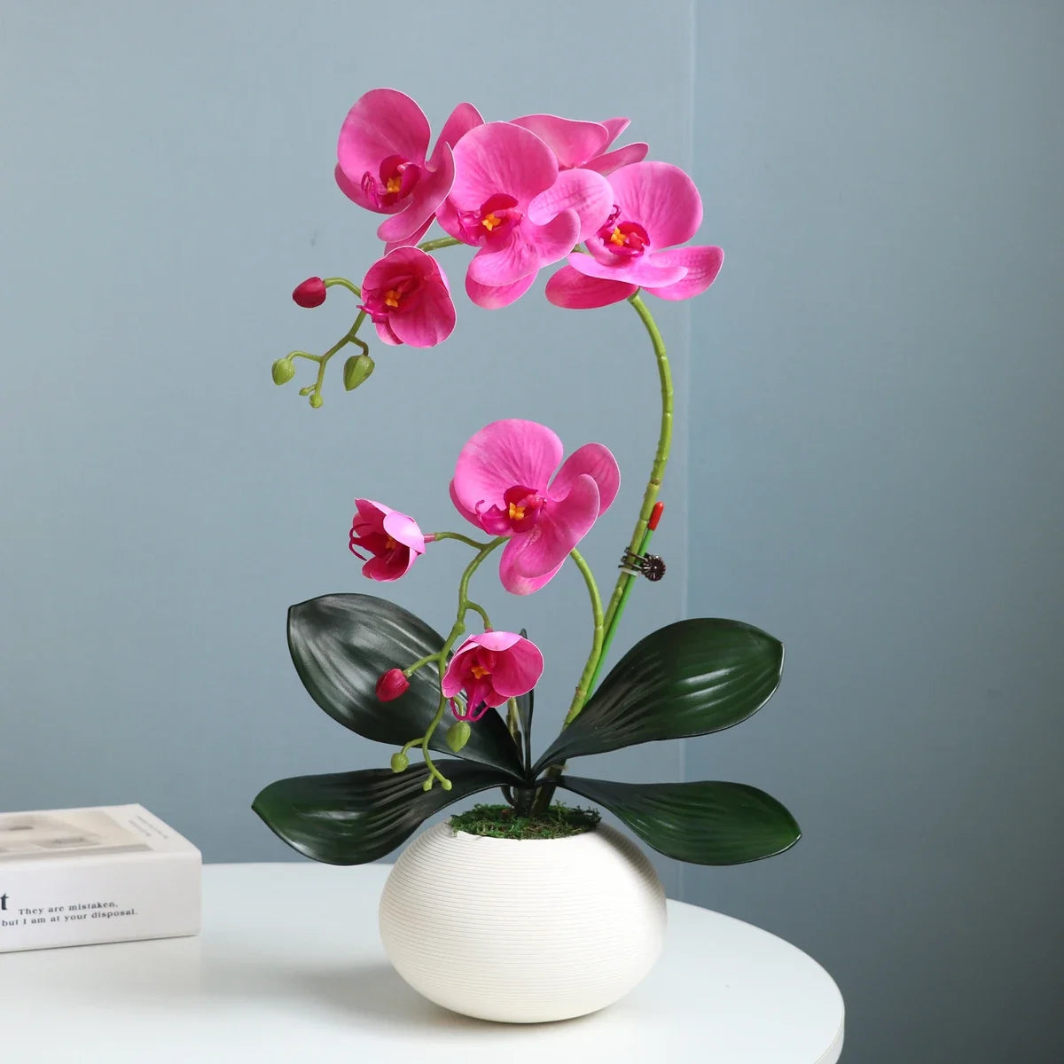 Real Touch White Orchid Artificial Flowers with Vase for Home Bathroom Decor Indoor Christmas Decorations