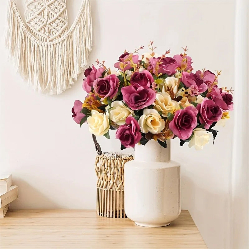 Rose Artificial Flowers 12Heads 33cm Hand Crafted Flowers For Home Room Decor Wedding Marriage Decoration DIY Craft Garland Accessories
