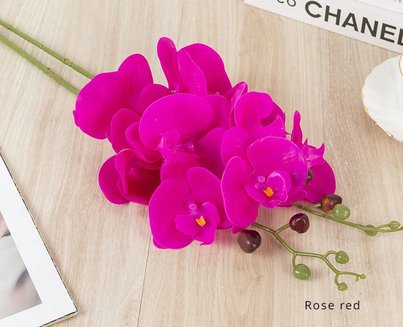 90CM 9-head Artificial Butterfly Orchid Artificial Flower with Adhesive Tape Orchid Home Decoration Living Room Placement