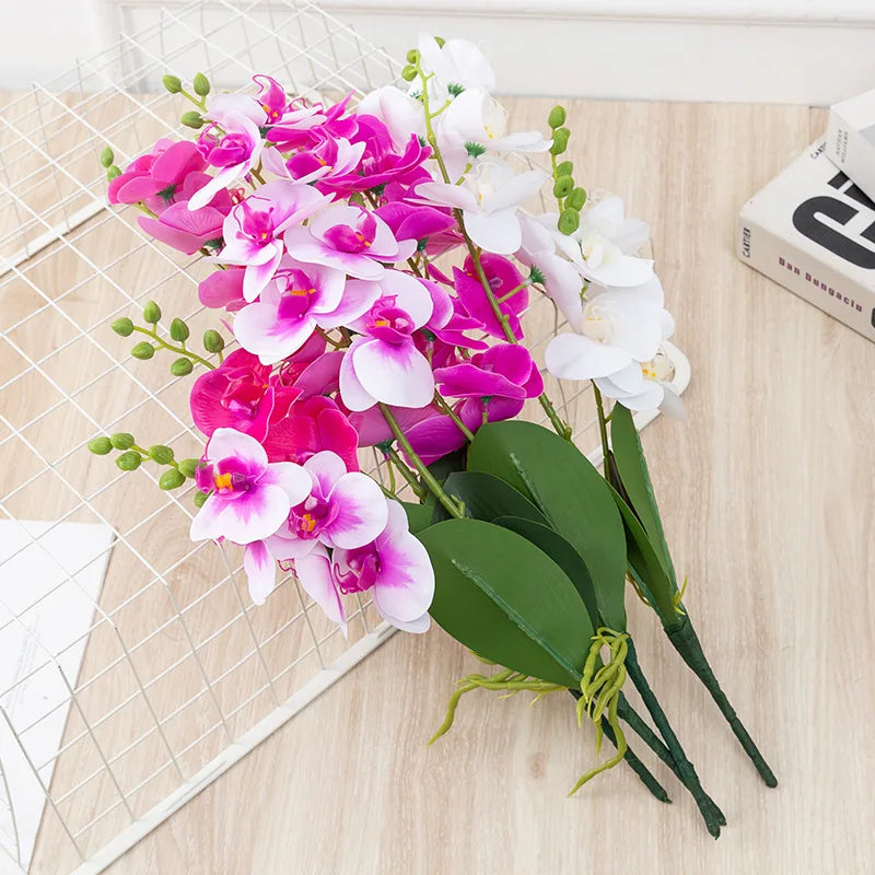 90CM 9-head Artificial Butterfly Orchid Artificial Flower with Adhesive Tape Orchid Home Decoration Living Room Placement