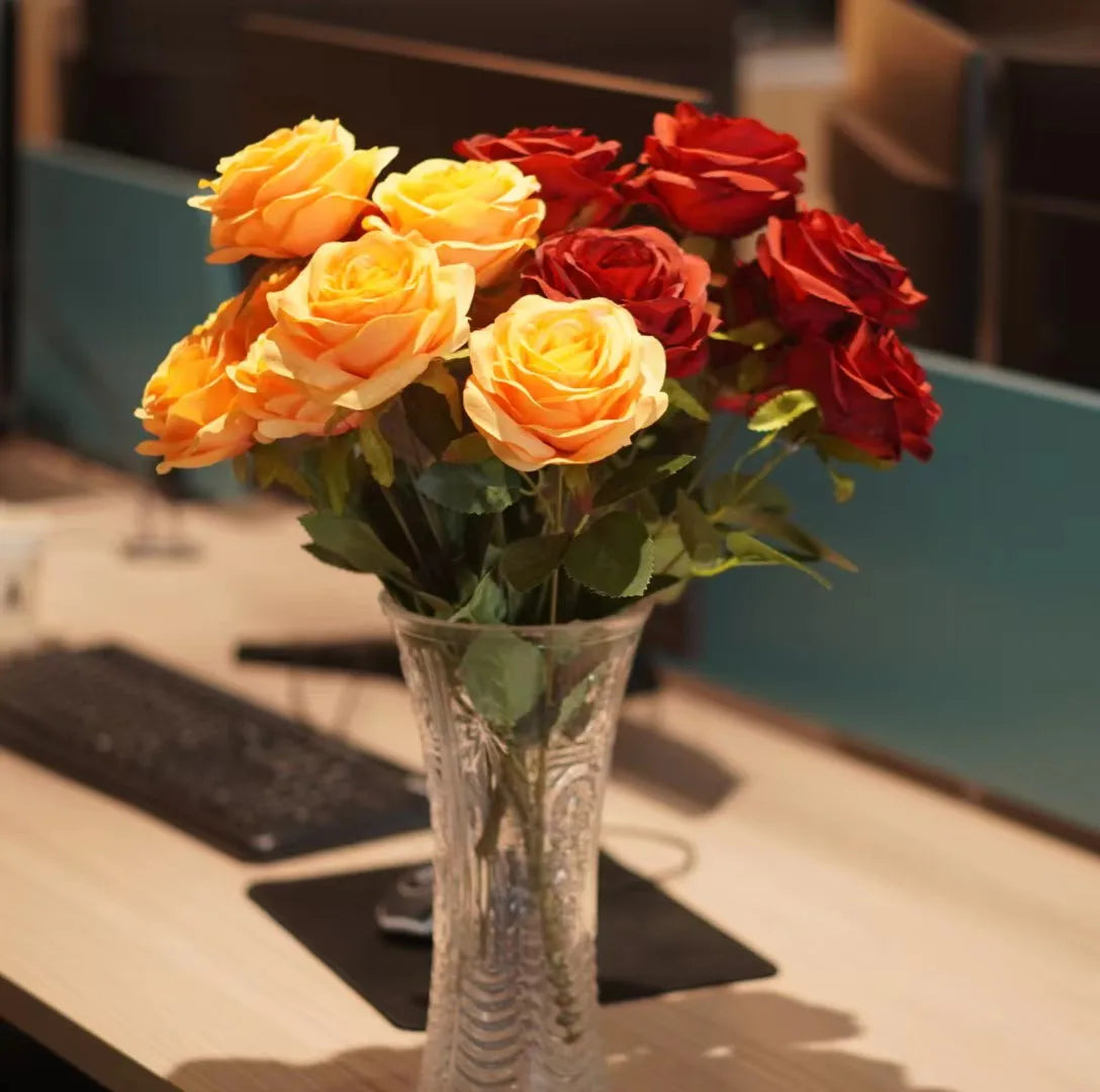 9 Heads Rose Bouquet Artificial Flower Wedding Rose Decor Scene Display Floral
