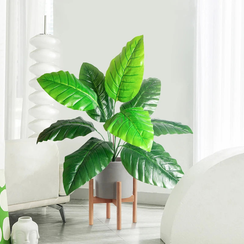 67-85cm Large Artificial Palm Tree Hand Crafted Plant Branch Tropical Banana Leaves Green Fabrical Monstera Leafs For Home Garden Decor