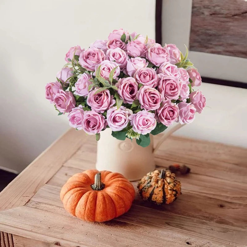 Silk Flowers Ten Head Rose Bundle Scrapbook Valentine Wedding Outdoor Garden Party Family Room Vase Decoration