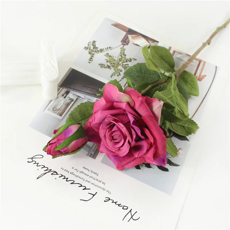 Single Rose Silk Flower Stem with  Real Touch Rose Flowers  Home Wedding Decoration Table