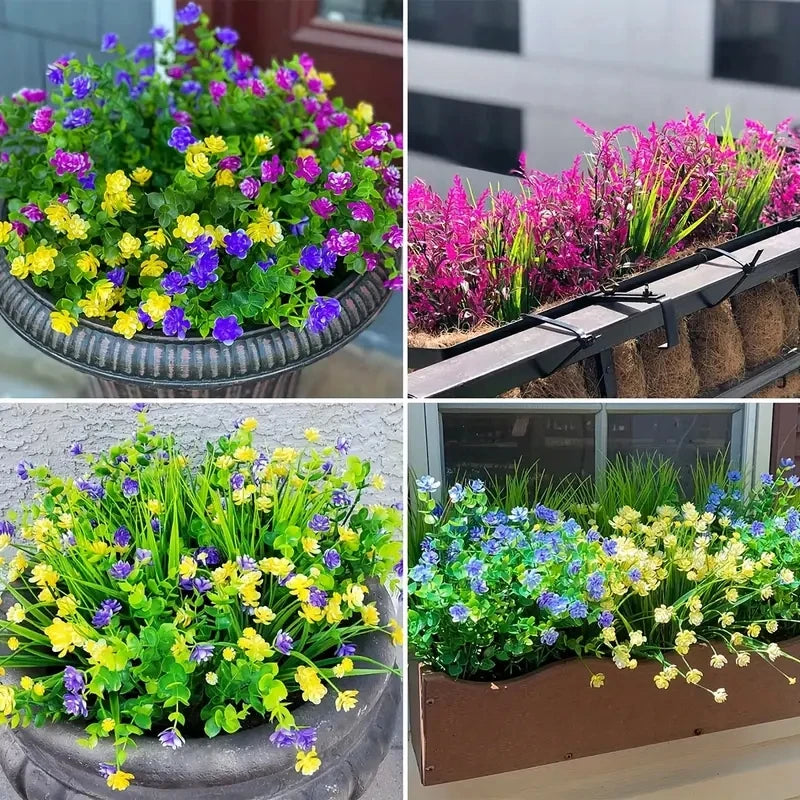 8/16 bundles Artificial Flowers UV Resistant Greenery Plants for Garden Kitchen Decor Wedding Home Living Room Decoration Fake