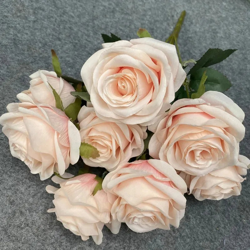 9 Heads Rose Bouquet Artificial Flower Wedding Rose Decor Scene Display Floral